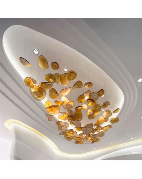 Villa Hotel Lotus Leaf Disc Crystal Glass Chandelier