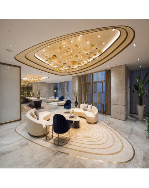 Villa Hotel Lotus Leaf Disc Crystal Glass Chandelier
