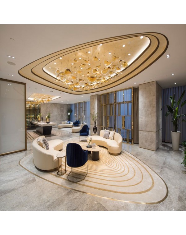 Villa Hotel Lotus Leaf Disc Crystal Glass Chandeli...