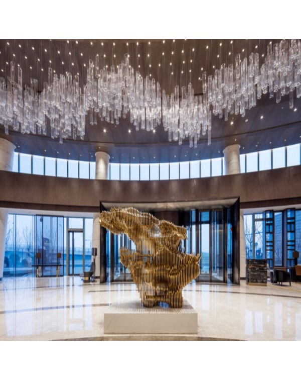 Crystal glass clear chandelier with four prisms