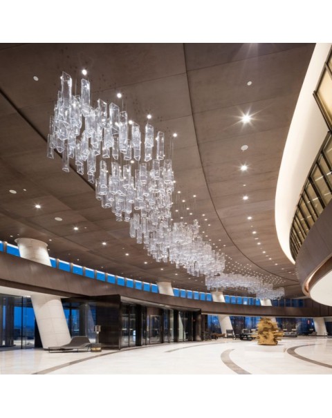 Crystal glass clear chandelier with four prisms