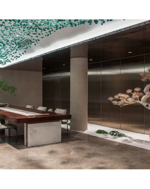 Villa Hotel Lobby Emerald Green Stone Chandelier