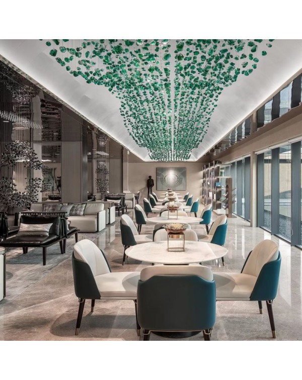 Villa Hotel Lobby Emerald Green Stone Chandelier