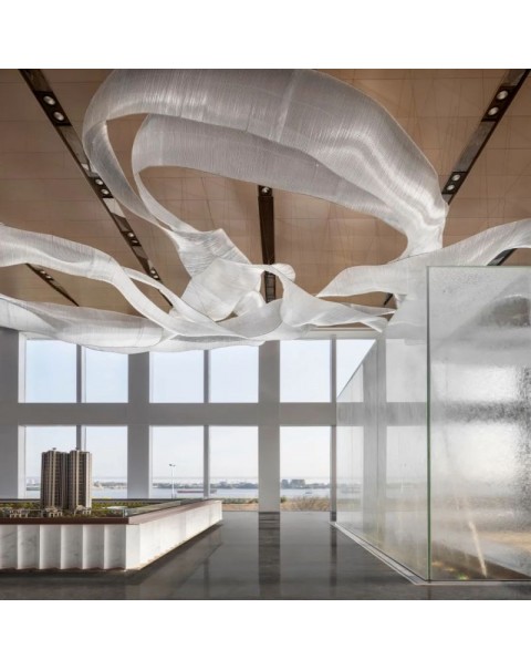 Modern Simple Hotel Villa Lobby Crystal Glass Floating Ribbon Chandelier