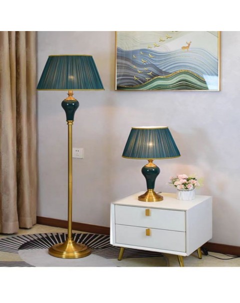 High-grade American light luxury living room floor lamp green ceramic new Chinese modern simple floor lamp living room vertical lighting