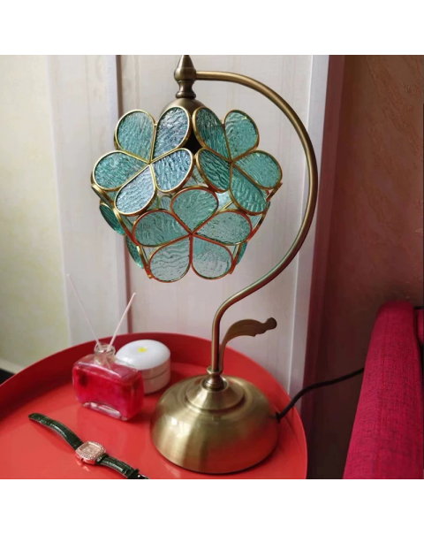 Tiffany petal table lamp romantic european creative copper lamp led lamp bedroom decoration bedside lamps