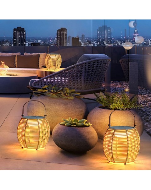 Outdoor Lights Waterproof Patio Carry Lamp Lawn Lamp Camping Lamp Garden Villa Outdoor Solar Handmade Weaving Lights