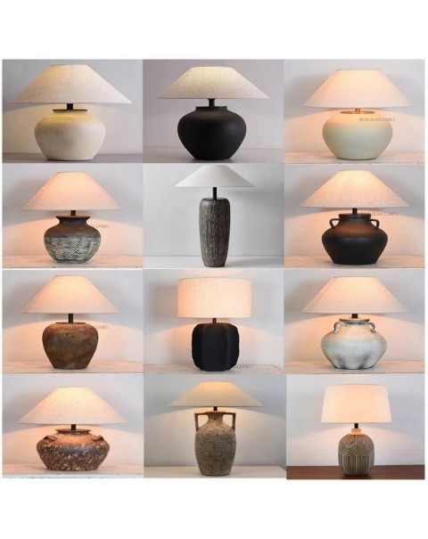 New Chinese Japanese wabi-sabi style ceramic table lamp living room bedroom bedside lamp retro B&B villa designer ornaments