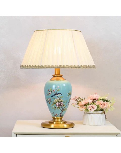American vintage flowers and birds ceramic table lamp bedroom bedside living room side modern minimalist study reading light