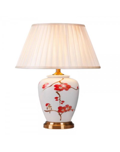 Table lamp bedroom bedside creative modern Chinese ceramic hand-painted fabric living room simple atmosphere copper color table lamp wedding