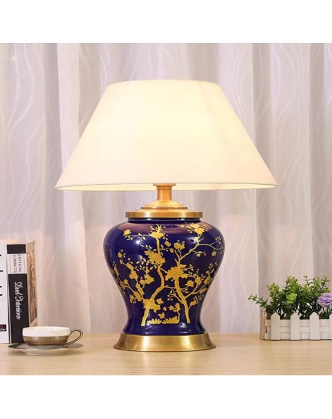 New Chinese-style copper ceramic table lamp living room household large sofa corner table simple romantic high-end bedroom bedside lamps