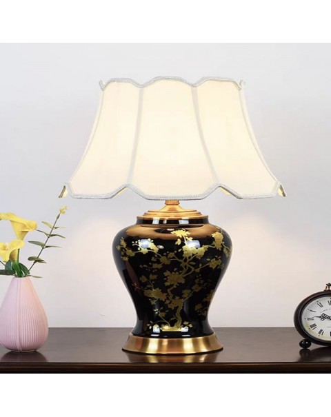 New Chinese-style copper ceramic table lamp living room household large sofa corner table simple romantic high-end bedroom bedside lamps