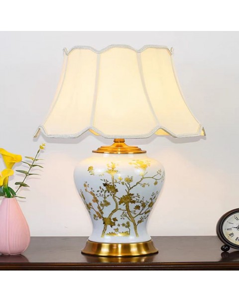New Chinese-style copper ceramic table lamp living room household large sofa corner table simple romantic high-end bedroom bedside lamps