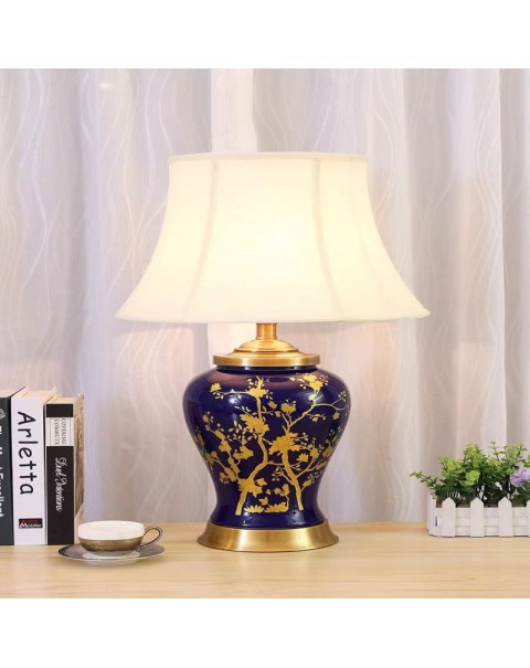 New Chinese-style copper ceramic table lamp living room household large sofa corner table simple romantic high-end bedroom bedside lamps