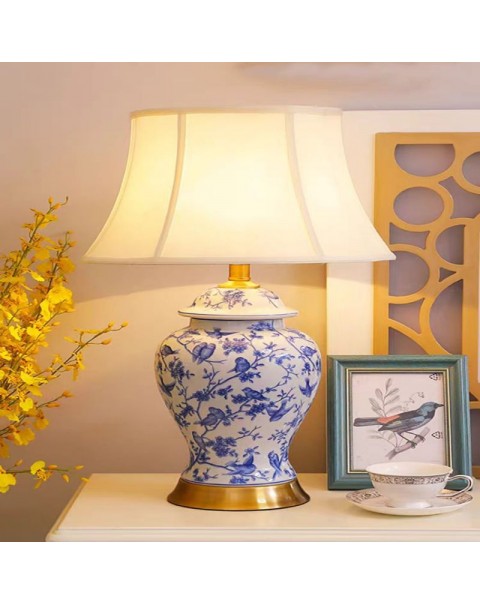Simple modern new Chinese style copper ceramic table lamp living room bedroom bedside lamp study room lighting fixtures European table lamps