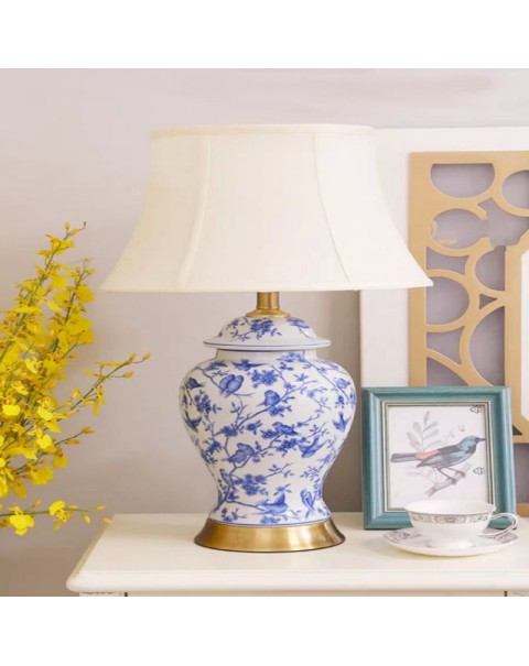 Simple modern new Chinese style copper ceramic table lamp living room bedroom bedside lamp study room lighting fixtures European table lamps