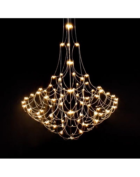 Villa duplex living room crystal large chandelier staircase senior lights modern firefly full of stars showroom led lights