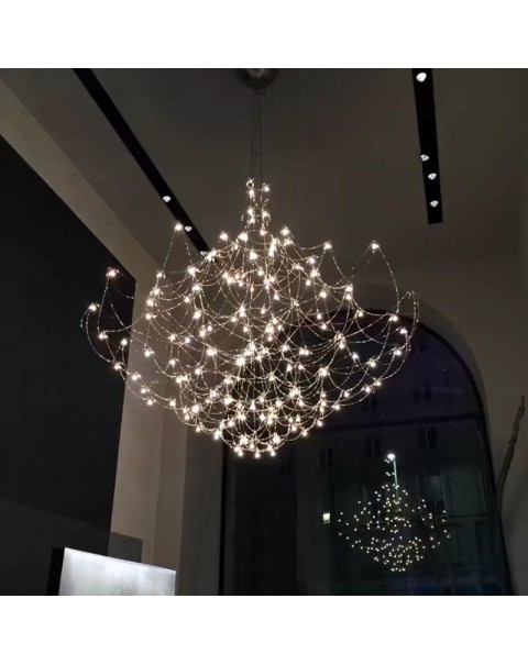 Villa duplex living room crystal large chandelier staircase senior lights modern firefly full of stars showroom led lights