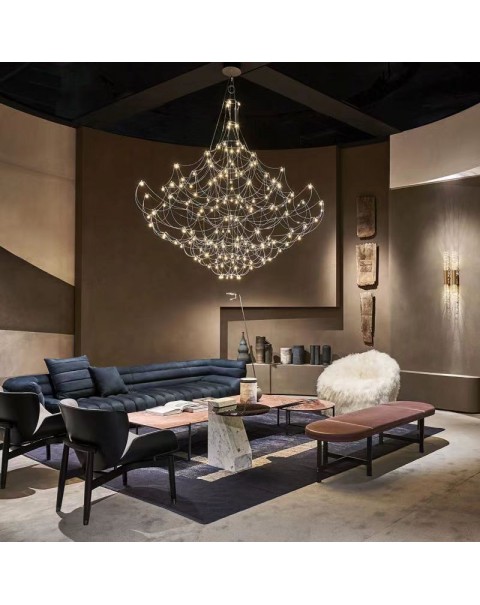 Villa duplex living room crystal large chandelier staircase senior lights modern firefly full of stars showroom led lights