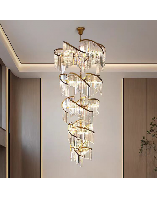 Villa living room hollow light luxury crystal stai...