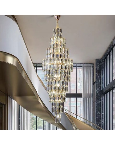 Villa living room crystal lamp hotel lobby large chandelier duplex building in the building hollow simple rotating staircase long chandelier
