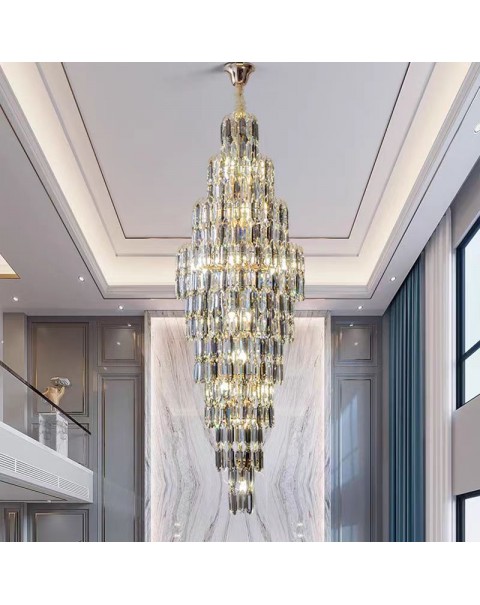 Villa living room crystal lamp hotel lobby large chandelier duplex building in the building hollow simple rotating staircase long chandelier