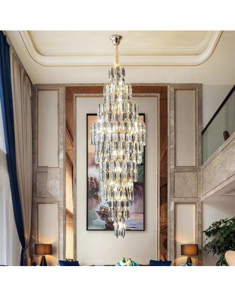 Villa living room crystal lamp hotel lobby large chandelier duplex building in the building hollow simple rotating staircase long chandelier