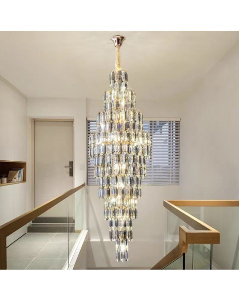 Villa living room crystal lamp hotel lobby large chandelier duplex building in the building hollow simple rotating staircase long chandelier