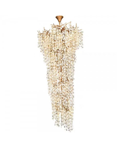 Villa light luxury living room crystal large chandelier rotating staircase light hollow living room chandelier full copper project custom lamps and lanterns