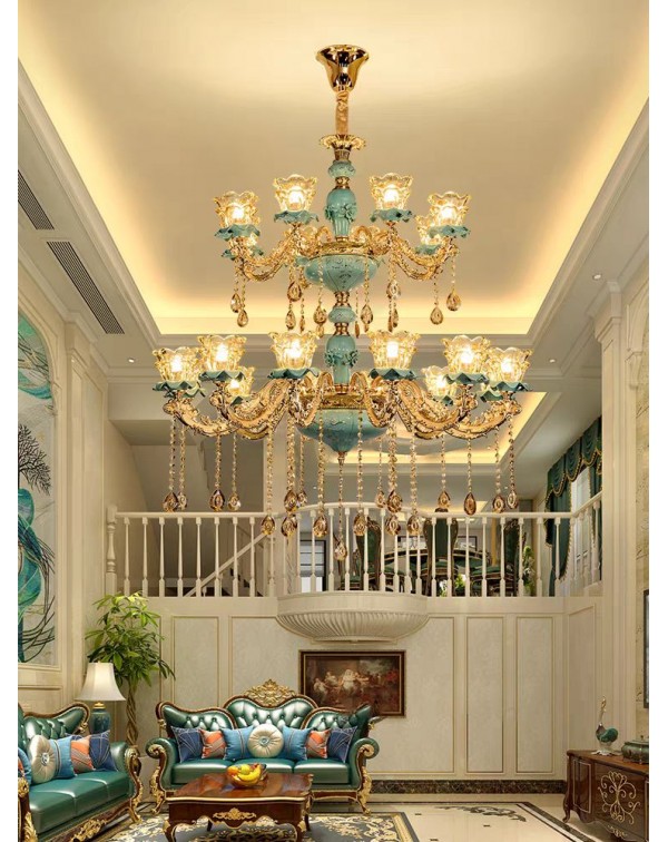 Villa duplex living room large chandelier European...