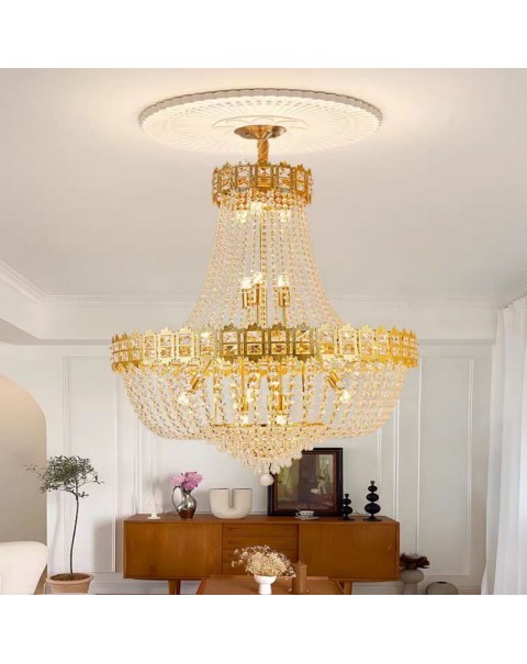 Light luxury living room crystal chandelier modern European style dining room atmosphere study bedroom lamp retro staircase corridor aisle light