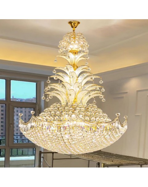 Villa crystal lamp living room chandelier luxury atmosphere duplex large chandelier hotel hollow leaping floor staircase lights
