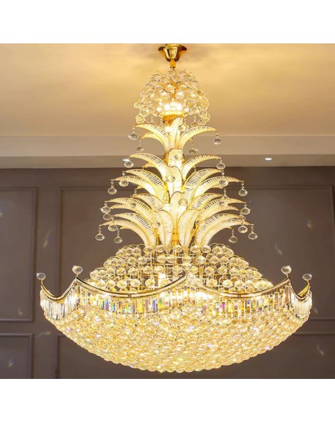 Villa crystal lamp living room chandelier luxury atmosphere duplex large chandelier hotel hollow leaping floor staircase lights