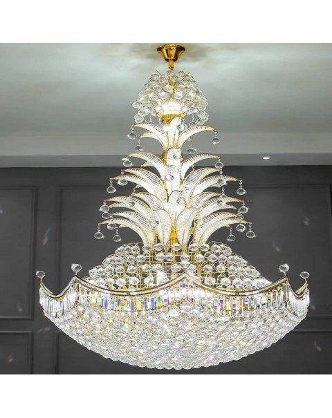 Villa crystal lamp living room chandelier luxury atmosphere duplex large chandelier hotel hollow leaping floor staircase lights