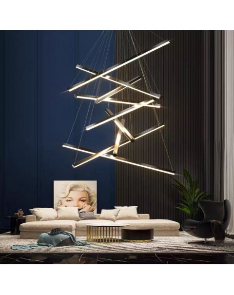 Staircase chandelier mahogany pattern minimalist duplex loft apartment living room main light villa hall line led lamps and lanterns