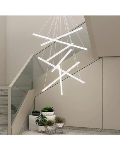 Staircase chandelier mahogany pattern minimalist duplex loft apartment living room main light villa hall line led lamps and lanterns