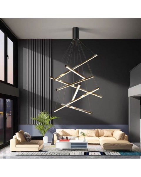 Staircase chandelier mahogany pattern minimalist duplex loft apartment living room main light villa hall line led lamps and lanterns